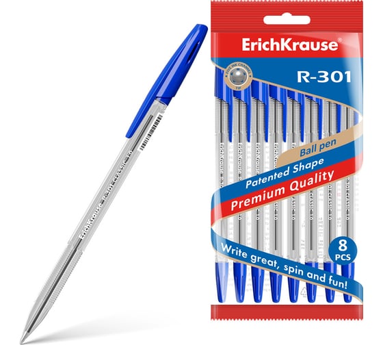 Изображение товара Набор ErichKrause из 8 ручек шариковых R-301 Классика 1,0, цвет чернил синий 56610
