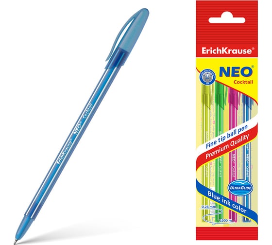 Изображение товара Набор из 4 шариковых ручек ErichKrause Neo Stick Cocktail 0.7, цвет чернил синий 43729
