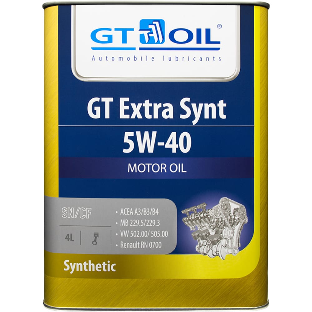 фото Масло extra synt, sae 5w-40, api sn/cf, 4 л gt oil 8809059407417