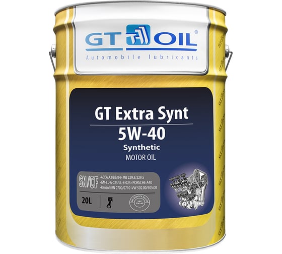 Изображение товара Масло Extra Synt, SAE 5W-40, API SN/CF, 20 л GT OIL 8809059407424