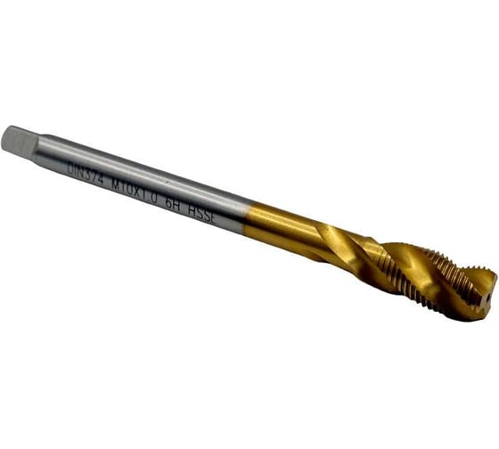 Изображение товара Метчик машинно-ручной TORNERI, М10х1,0, HSSE, DIN374, TiN, с винтовой канавкой для глухих отверстий, 046564
