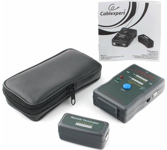 Изображение товара Тестер Cablexpert LAN 100/1000 Base-TX, для UTP, STP, RJ-11, USB-кабеля NCT-2