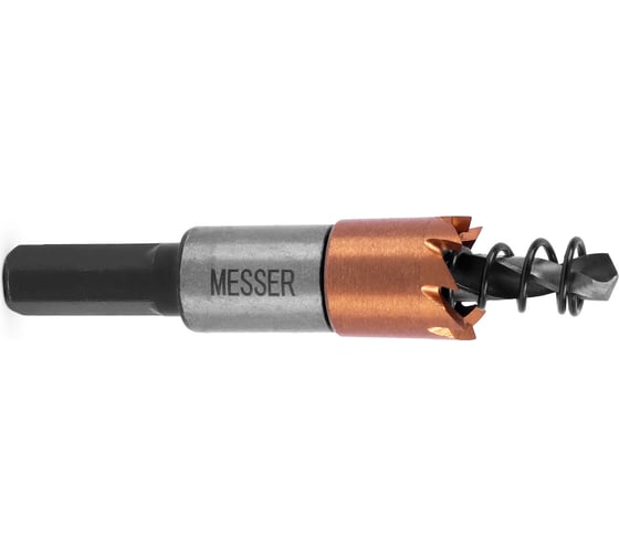 Изображение товара Коронка HSS-TiN 15 мм, с центровочным сверлом и толкающей пружиной для листового материала до 2 мм, ц/х MESSER 21-02-015