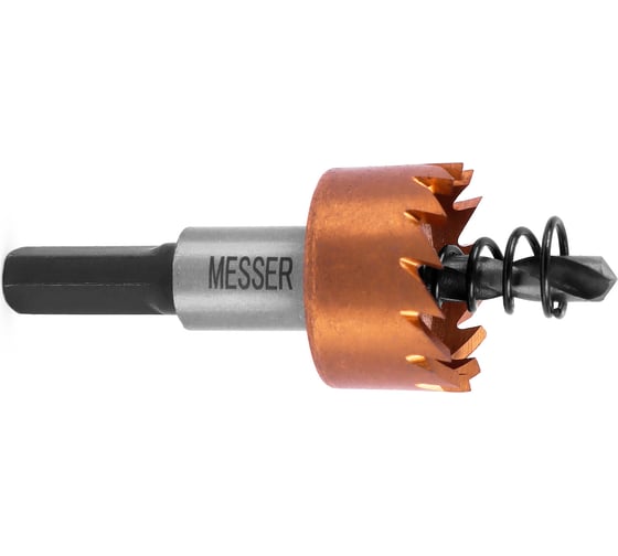 Изображение товара Коронка HSS-TiN 25 мм, с центровочным сверлом и толкающей пружиной для листового материала до 2 мм, ц/х MESSER 21-02-025