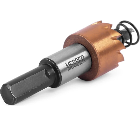 Изображение товара Коронка HSS-TiN 19 мм, с центровочным сверлом и толкающей пружиной для листового материала до 2 мм, ц/х MESSER 21-02-019