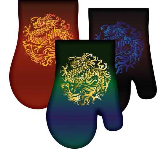 Изображение товара Прихватка-рукавица МУЛЬТИДОМ Лунный Дракон размер 17x27 см 3 цвета HN88-458