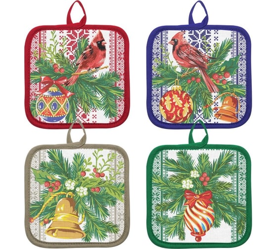 Изображение товара Прихватка МУЛЬТИДОМ Новогодние узоры размер 16x16см 4 дизайна HN2-112