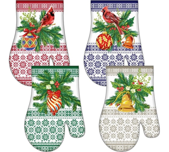 Изображение товара Прихватка-рукавица МУЛЬТИДОМ Новогодние узоры размер 17x27 см 4 дизайна HN2-119