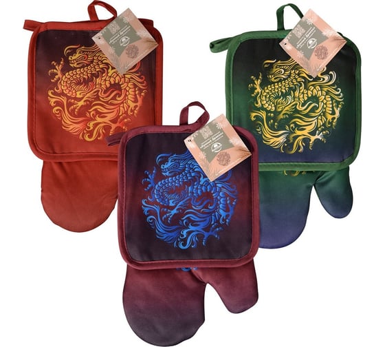 Изображение товара Прихватка МУЛЬТИДОМ с рукавицей Лунный Дракон. набор из 2-х предметов Рукавица 17x27 см 3 цвета HN88-459