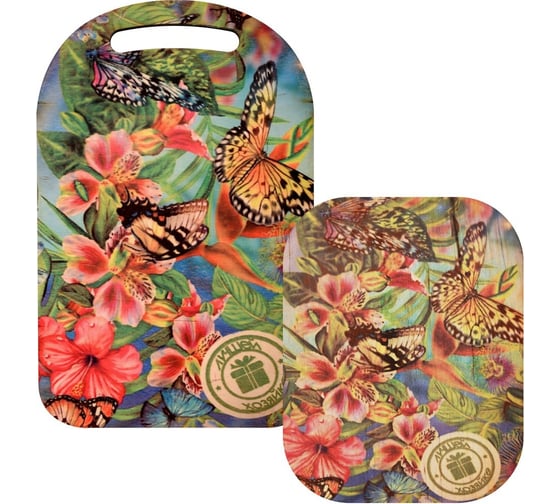 Изображение товара Разделочная доска и подставка МУЛЬТИДОМ Бабочки, набор 2 предмета размеры 29x18,5 см, 18,5x14 см МБ18-381