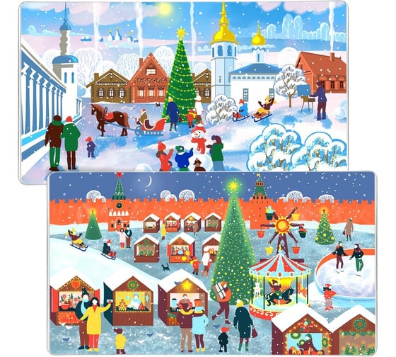 Изображение товара Разделочная доска-подставка под горячее МУЛЬТИДОМ ЗИМНИЕ ГОРОДА размер 18x28 см 2 дизайна VL2-271