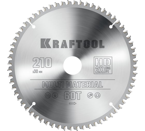 Изображение товара Диск пильный по алюминию KRAFTOOL Multi material 210x30 мм, 64Т 36953-210-30