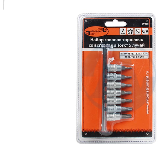 Изображение товара Набор головок вставка TORX TS10-TS40 DR1/4", 7 шт., на планке АвтоDело 39838 11621
