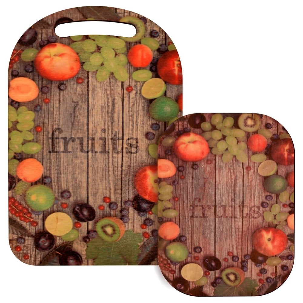 Изображение товара Разделочная доска и подставка МУЛЬТИДОМ Фруктовый рай набор 2 предмета 29x18,5 и 18,5x14 см