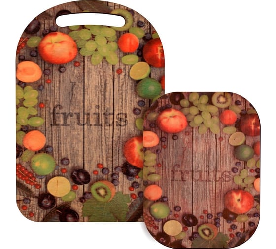 Изображение товара Разделочная доска и подставка МУЛЬТИДОМ Фруктовый рай набор 2 предмета размеры 29x18,5 см, 18,5x14 см МБ18-375