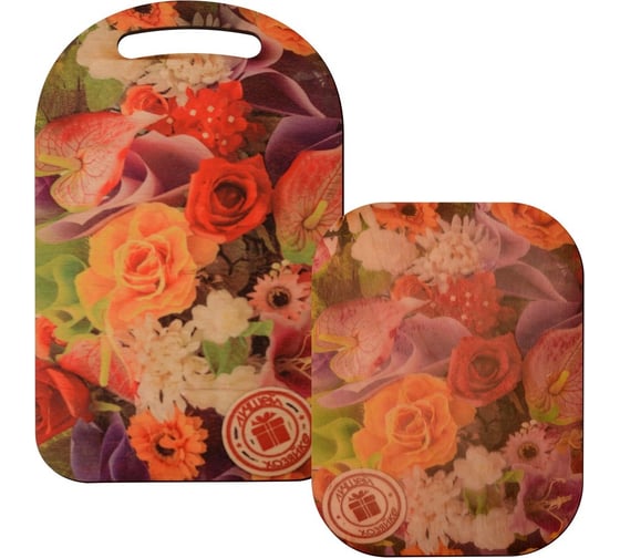 Изображение товара Разделочная доска и подставка МУЛЬТИДОМ Цветочная феерия набор 2 предмета размеры 29x18,5 см, 18,5x14 см МБ18-378