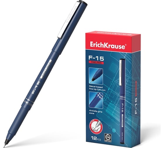 Изображение товара Капиллярная ручка ErichKrause F-15 Stick Classic, цвет чернил черный, 12 шт. в упаковке 37066