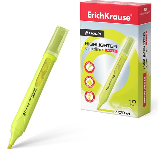 Изображение товара Текстмаркер ErichKrause Liquid Visioline V-14 Neon, цвет чернил желтый, 10 шт. в упаковке 56027