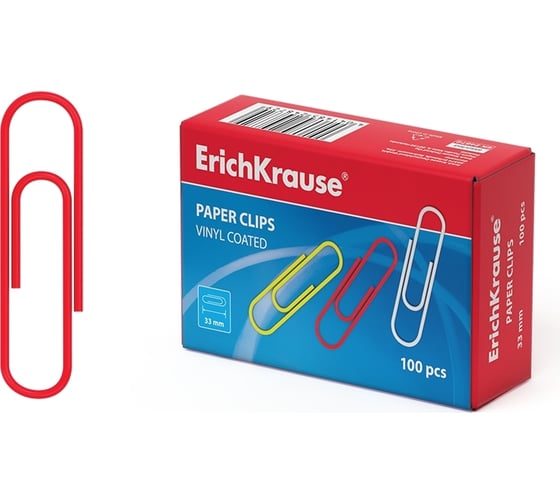 Изображение товара Скрепки ErichKrause металлические, с виниловым покрытием Classic, 33 мм, ассорти, в коробке по 100 шт. 24872