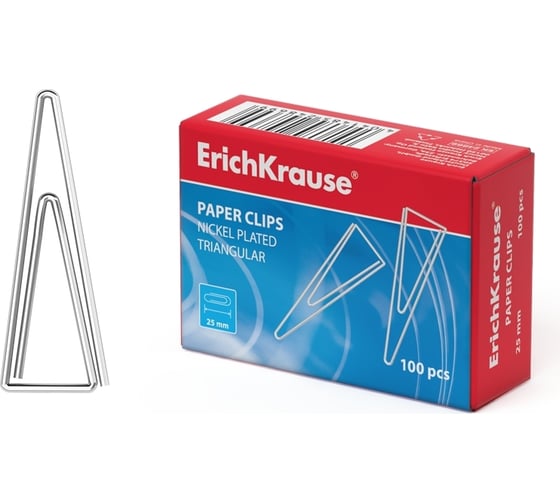 Изображение товара Скрепки ErichKrause металлические, треугольные, 25 мм, в коробке по 100 шт. 24869