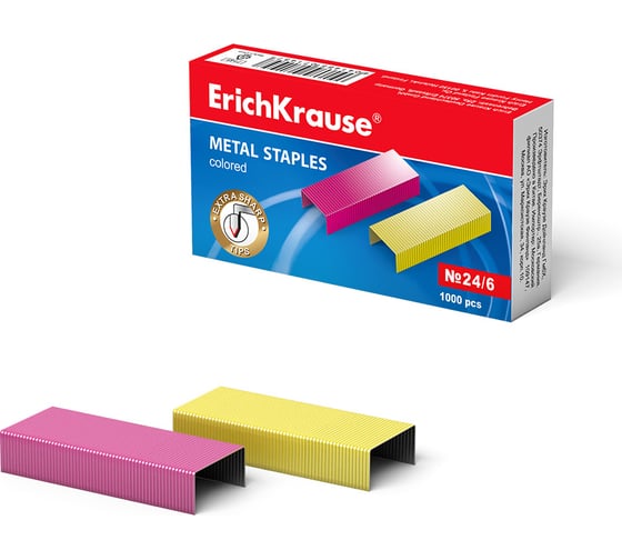Изображение товара Скобы №24/6 ErichKrause цветные, коробка, 1000 шт. 7145