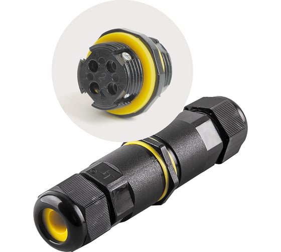 Изображение товара Соединитель-коннектор STEKKER для проводов ld518, 2-контактный, водонепроницаемый, черный, 49186