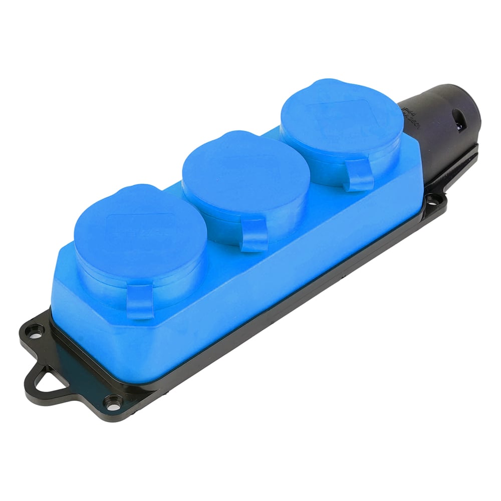 Изображение товара Переносная розетка STEKKER 3-местная c/з IP44 250В 16А синяя