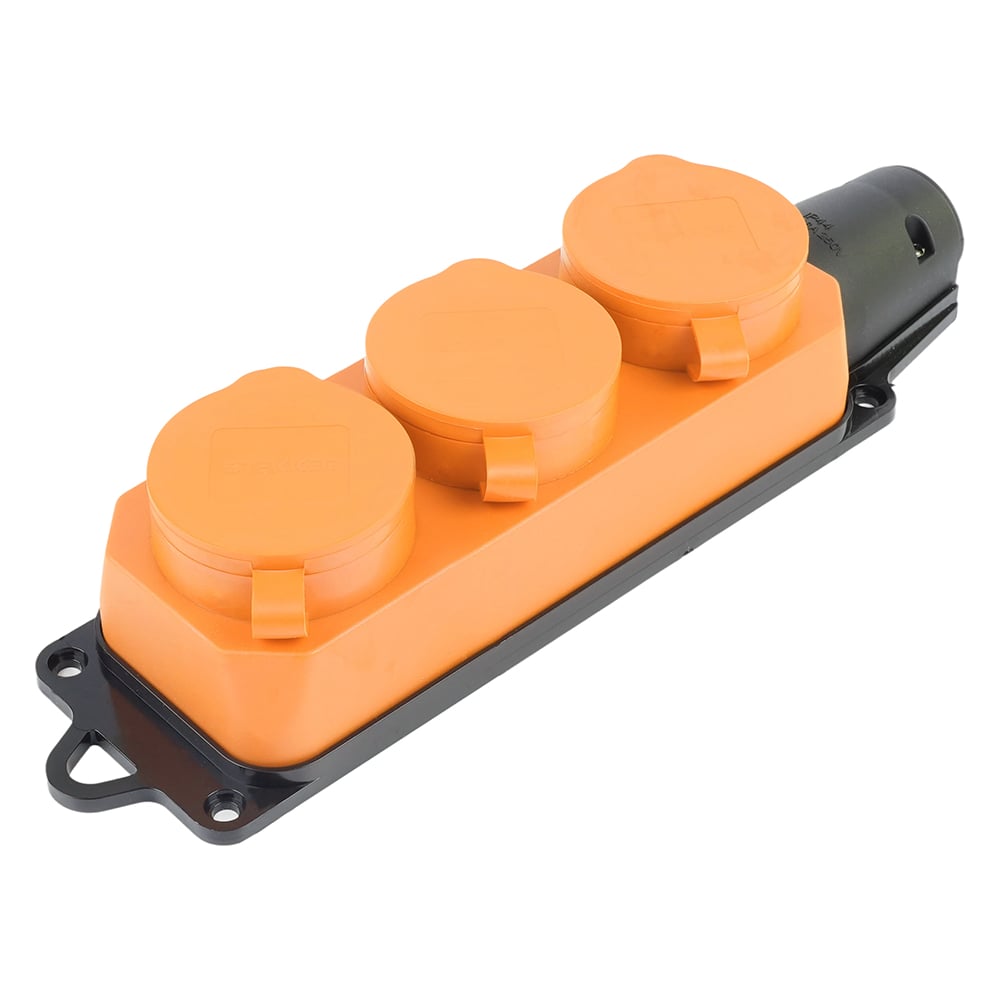 Изображение товара Переносная розетка STEKKER 3-местная c/з, rst16-23-44-5 (рп 16-334), штепсельная 250в, 16а, ip44, оранжевый, 49405