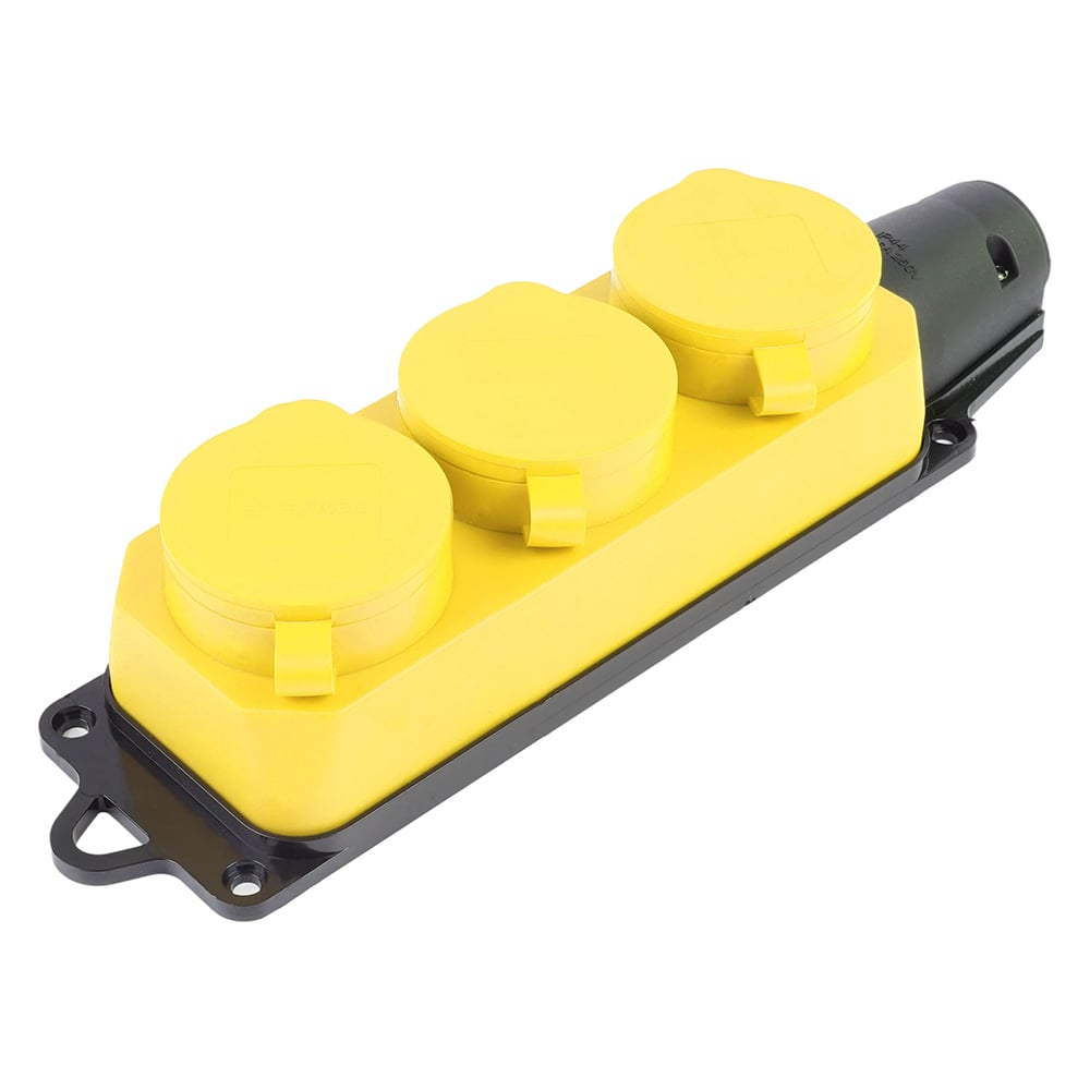 Изображение товара Переносная розетка STEKKER 3-местная c/з IP44 желтая 16А 250В