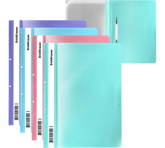 Изображение товара Папка-скоросшиватель ErichKrause с перфорацией пластиковая текстура Диагональ Пастель, A4, ассорти 50485