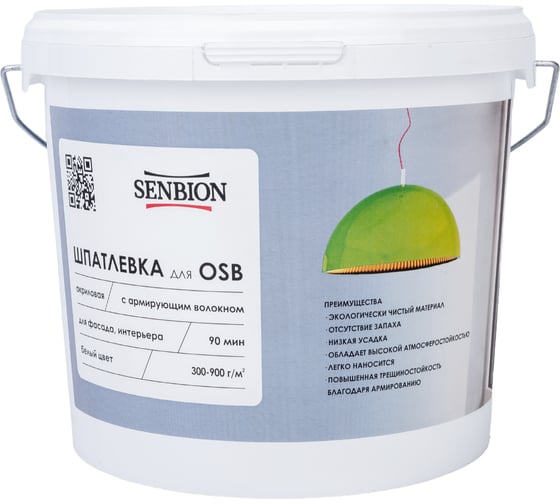 Изображение товара Акриловая шпатлевка с армирующим волокном для OSB SENBION 7 кг S-Шп-15222/7