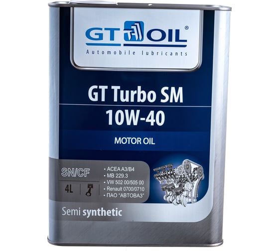 Изображение товара Масло Turbo SM, SAE 10W-40, API SM,SN/CF, 4 л GT OIL 8809059407028