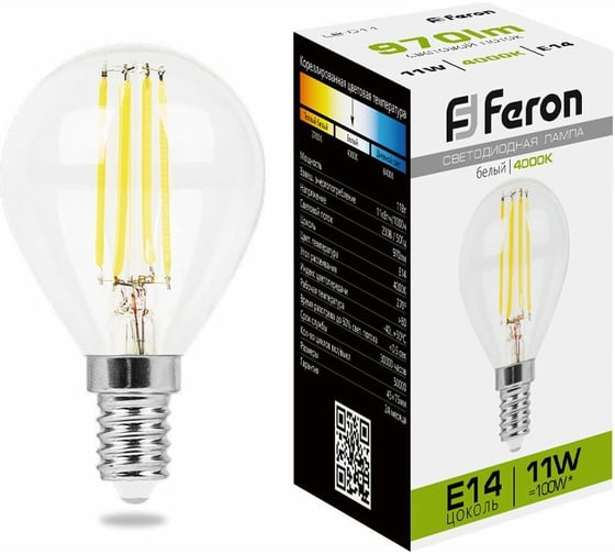 Изображение товара Светодиодная лампа FERON 11W 230V E14 4000K прозрачная, LB-511 38014