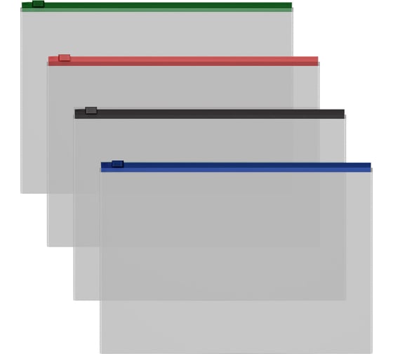 Изображение товара Zip-пакет ErichKrause Fizzy Clear c цветной молнией, A4, пластиковый, прозрачный, ассорти, 12 шт. в упаковке 50326