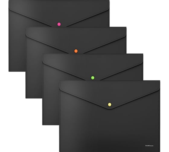Изображение товара Папка-конверт на кнопке ErichKrause Matt Accent, пластиковая, с неоновой кнопкой, A4, непрозрачный 12 шт. в упаковке 55883