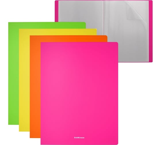 Изображение товара Файловая папка ErichKrause Matt Neon, c 40 карманами, A4, пластиковая, ассорти, 4 шт. в упаковке 49931