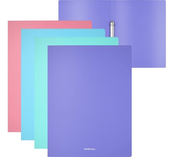 Изображение товара Папка на 2 кольцах ErichKrause Diagonal Pastel, 24 мм, A4, пластиковая, ассорти, 4 шт. в упаковке 49977