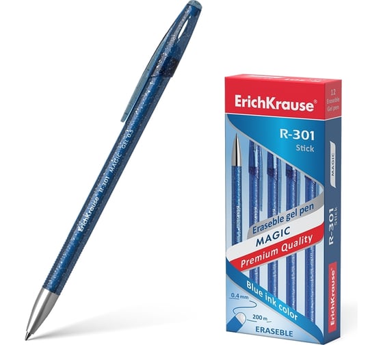 Изображение товара Гелевая ручка сo стираемыми чернилами ErichKrause R-301 Magic Gel Stick 0.5, цвет чернил синий, 12 шт. в упаковке 45211