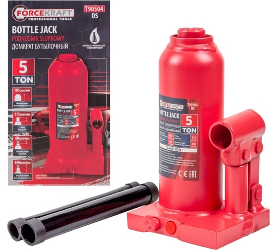 Изображение товара Гидравлический бутылочный домкрат Forcekraft 5 т ,с предохранительным клапаном, минимальная высота: 185 мм, ход штока: 115 мм, ход винта: 60 мм FK-T90504(DS)(26574) FK-T90504/DS/(26574)