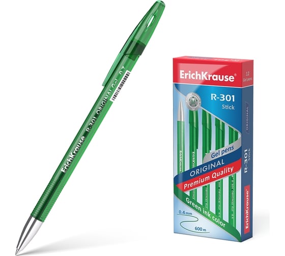 Изображение товара Гелевая ручка ErichKrause R-301 Gel Stick Original 0.5, цвет чернил зеленый, 12 шт. в упаковке 45156