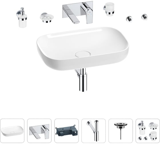 Изображение товара Раковина для ванной Wellsee Croquis в наборе 8 в 1 201005636