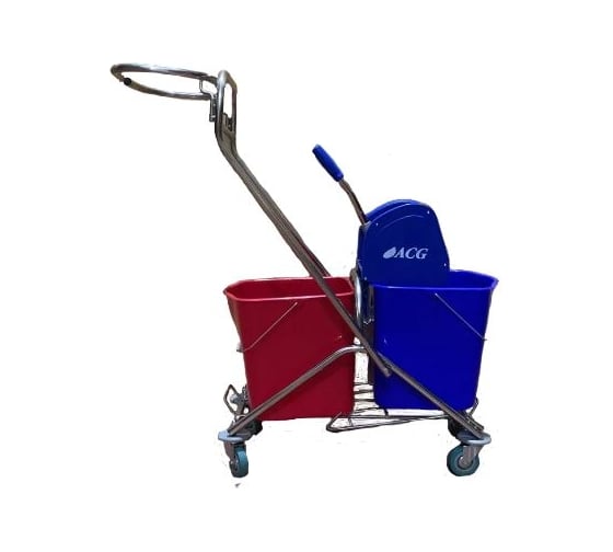 Изображение товара Тележка 2х-ведерная ACG 2x25л с отжимом, база нержавейка, держатель мешка с поддоном (1шт.) 1011182