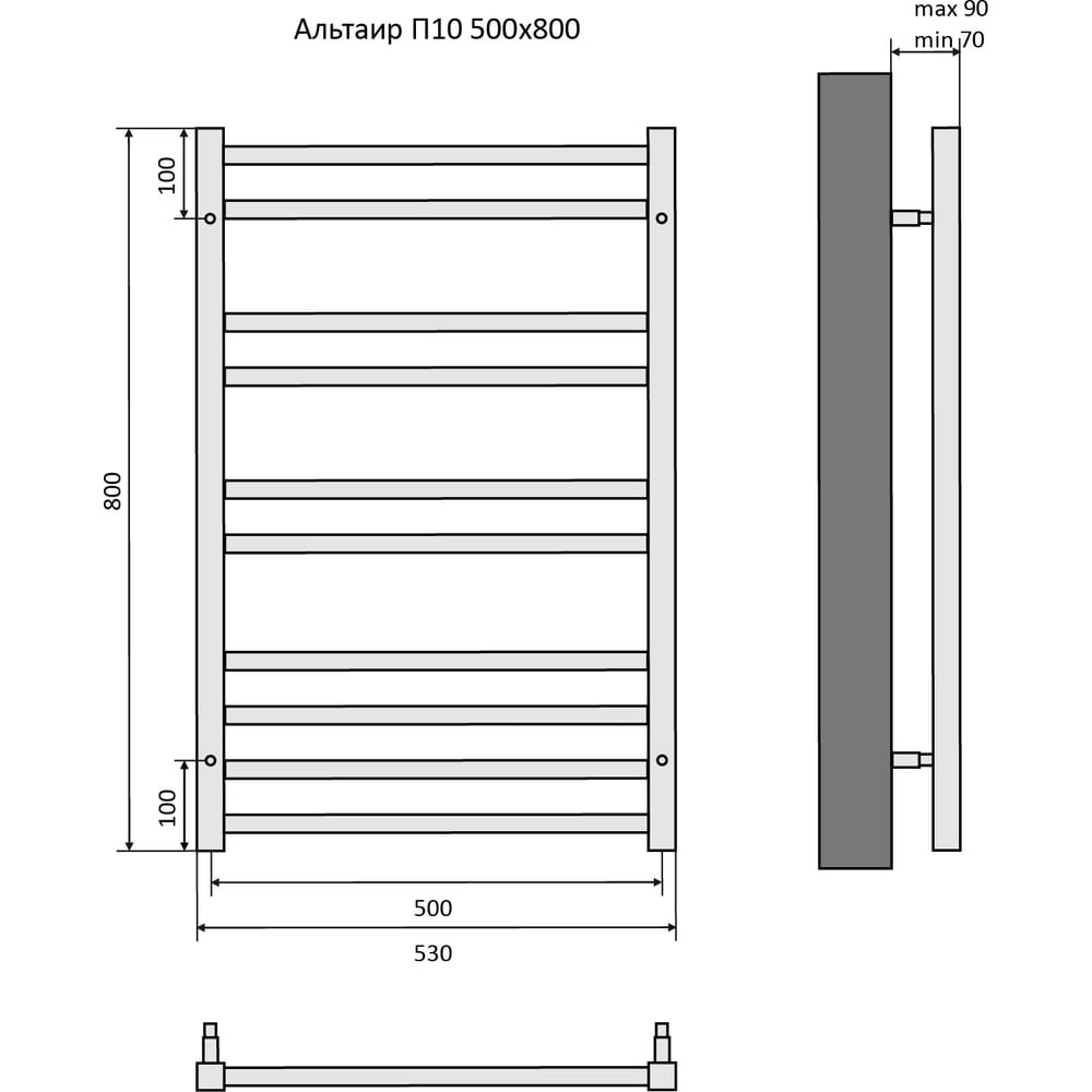 Изображение товара Полотенцесушитель Aquatek Альтаир 530x800 мм для ванной из нержавеющей стали