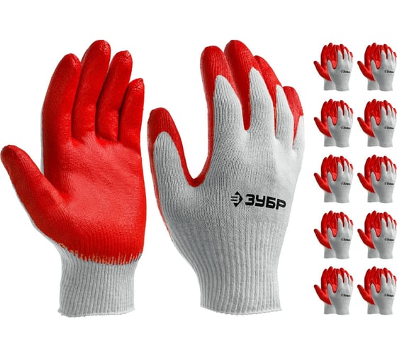 Изображение товара Трикотажные перчатки Зубр МAСTEP 13 класс, х/б, обливная ладонь из латекса, L-XL, 10 пар 11458-K10