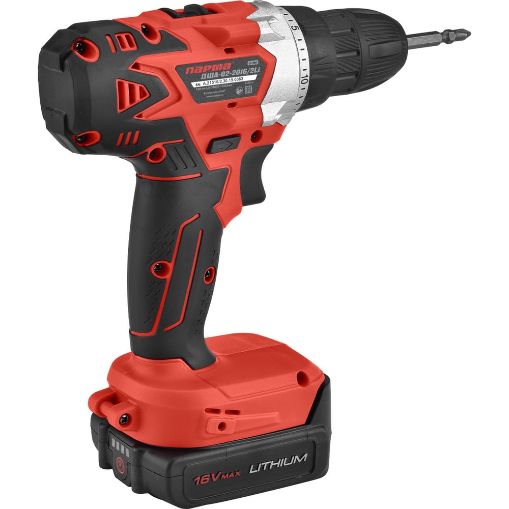 Изображение товара Дрель-шуруповерт Парма акк. дша-02-2016/2li 16в с подсветкой и индикатором