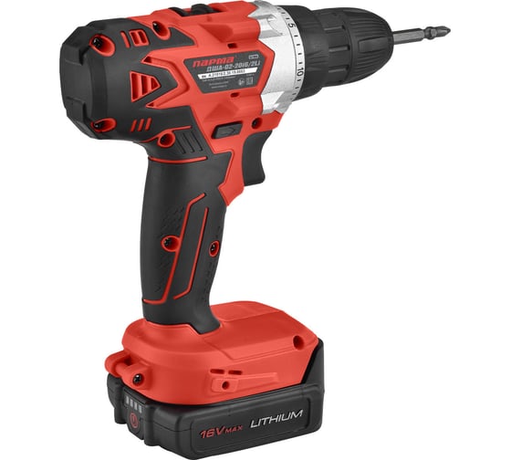 Изображение товара Дрель-шуруповерт Парма акк. дша-02-2016/2li 16в, 2 ач, 2 акк.,2 скор., подсв., индик., кейс 02.021.00015