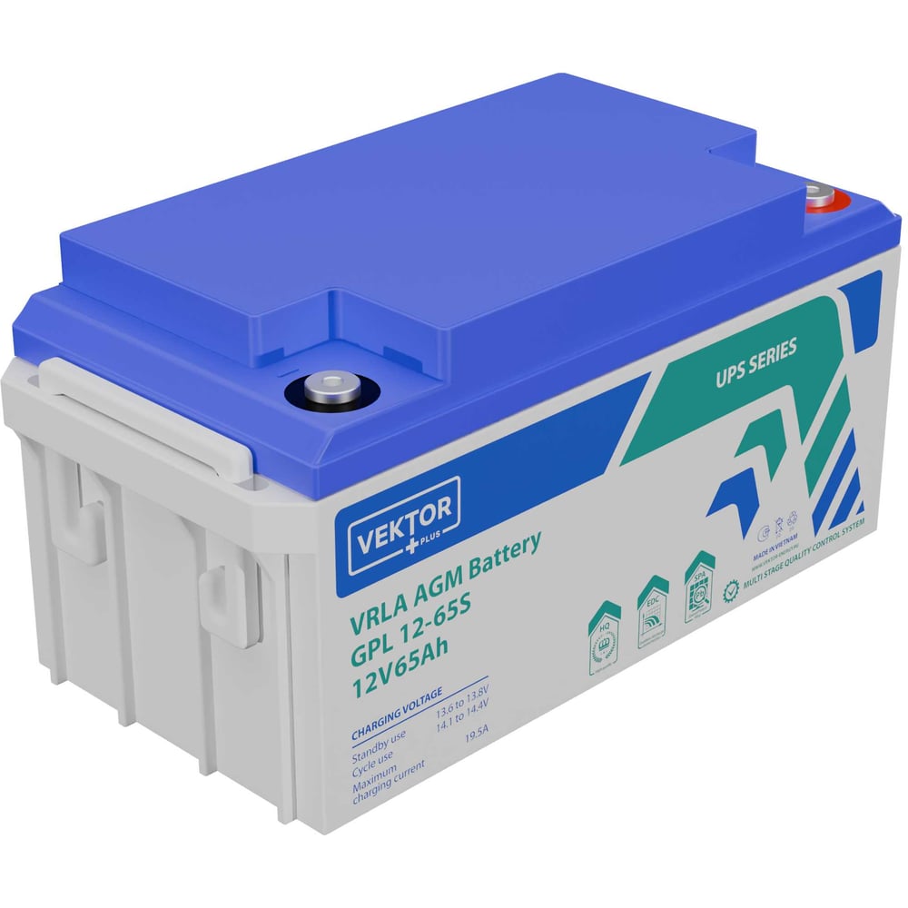 Изображение товара Аккумулятор GPL 12-65S 12В 65Ач Vektor Energy 51316 надежная батарея AGM