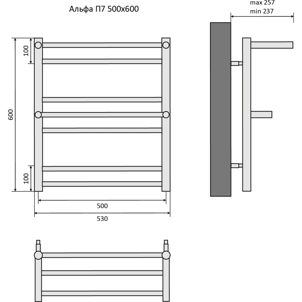 Изображение товара Полотенцесушитель Aquatek альфа 00000132952 водяной нержавеющая сталь хром