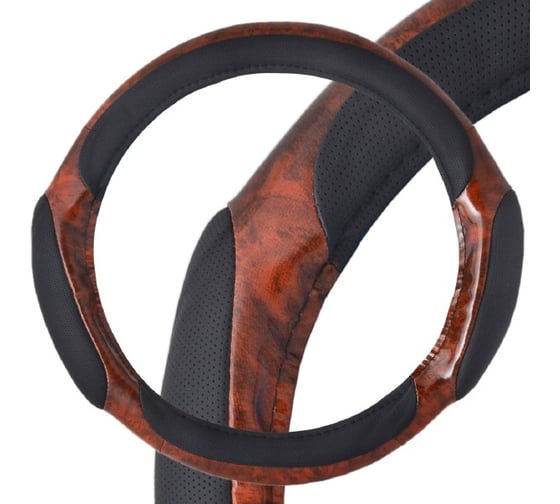 Изображение товара Оплетка SKYWAY Wood-1 2 подушечки L Черно/Коричневая экокожа S01102001