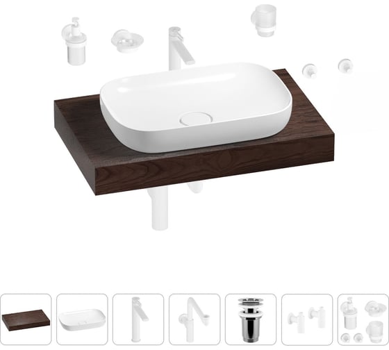 Изображение товара Комплект мебели для ванной комнаты с раковиной Wellsee Genuine Tree 201014080